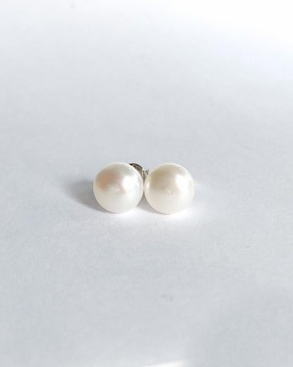 Real pearl stud earrings with silver posts, Christmas gift for her - Ollijewelry
