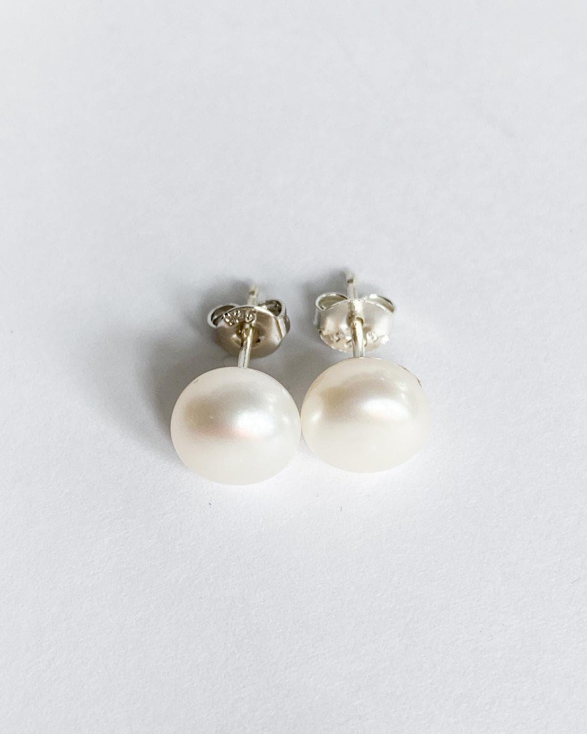 Real pearl stud earrings with silver posts, Christmas gift for her - Ollijewelry