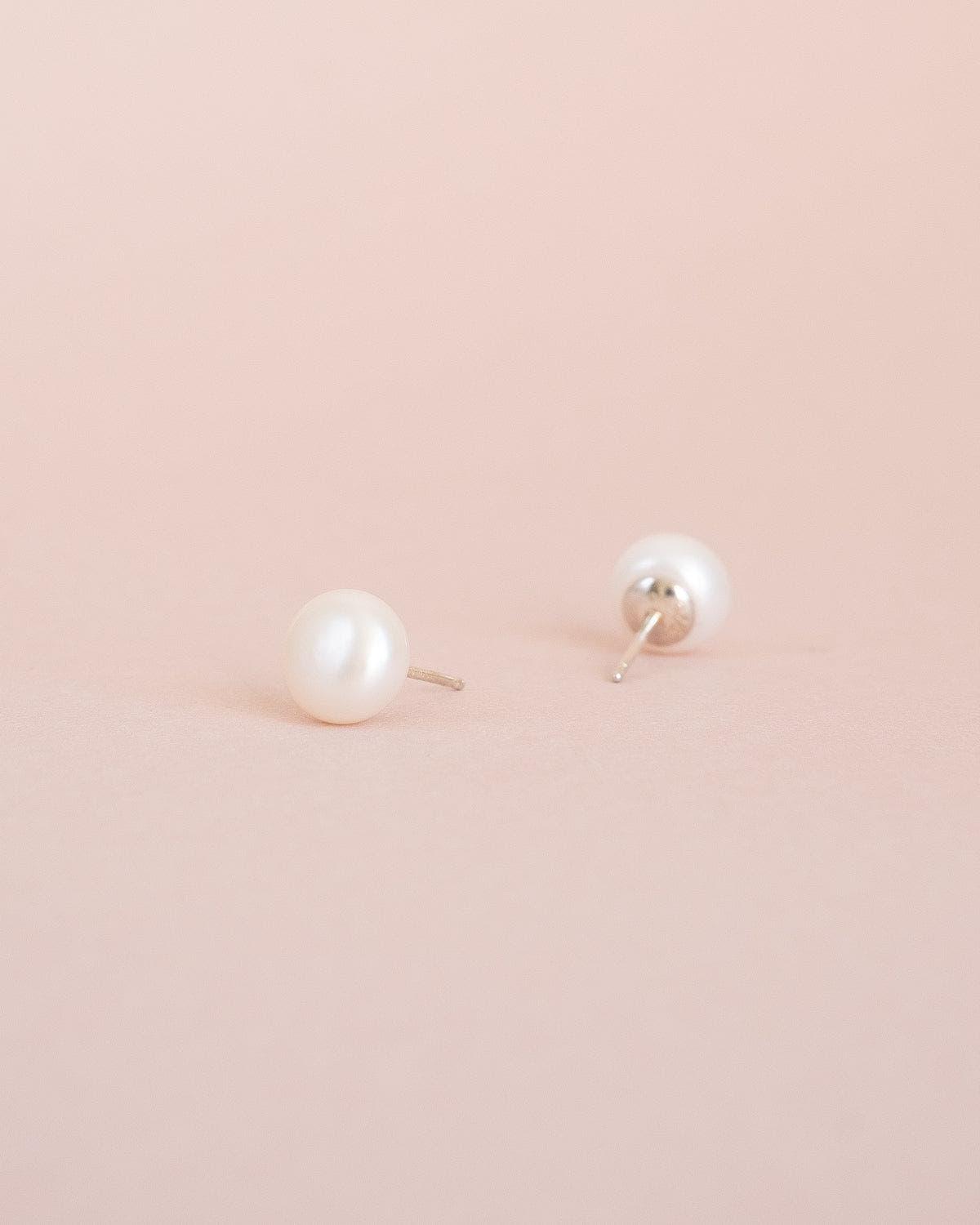 Real pearl stud earrings with silver posts, Christmas gift for her - Ollijewelry