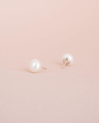Real pearl stud earrings with silver posts, Christmas gift for her - Ollijewelry
