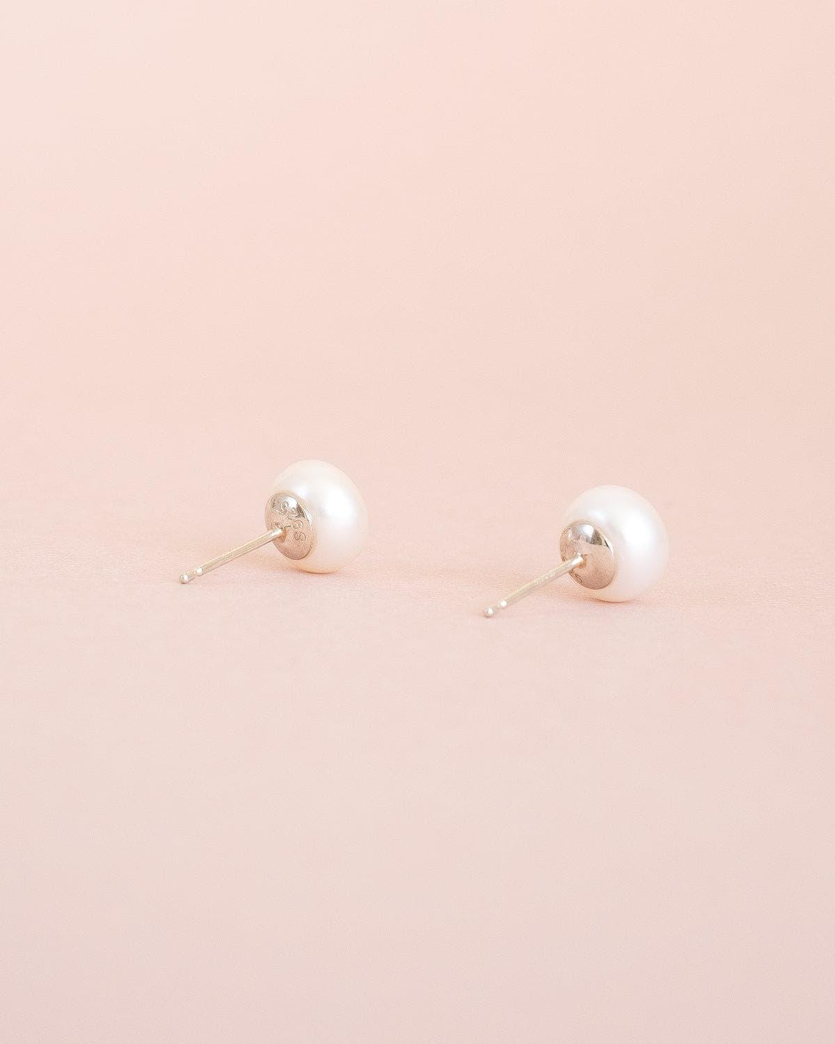 Real pearl stud earrings with silver posts, Christmas gift for her - Ollijewelry