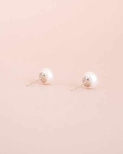 Real pearl stud earrings with silver posts, Christmas gift for her - Ollijewelry