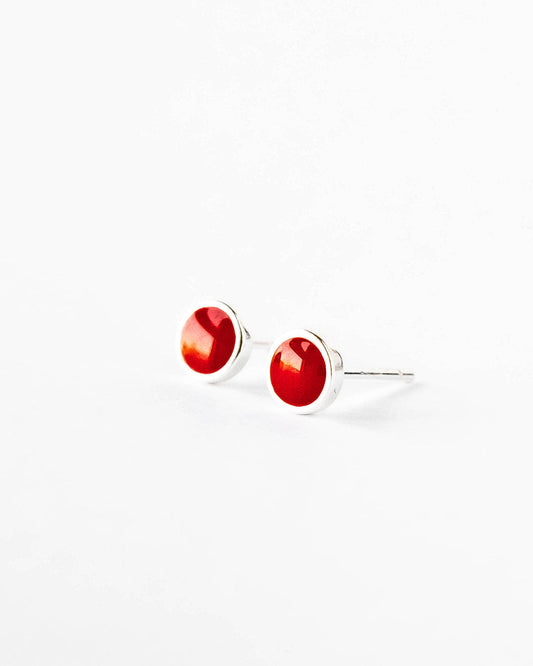 Red silver stud earrings - Ollijewelry