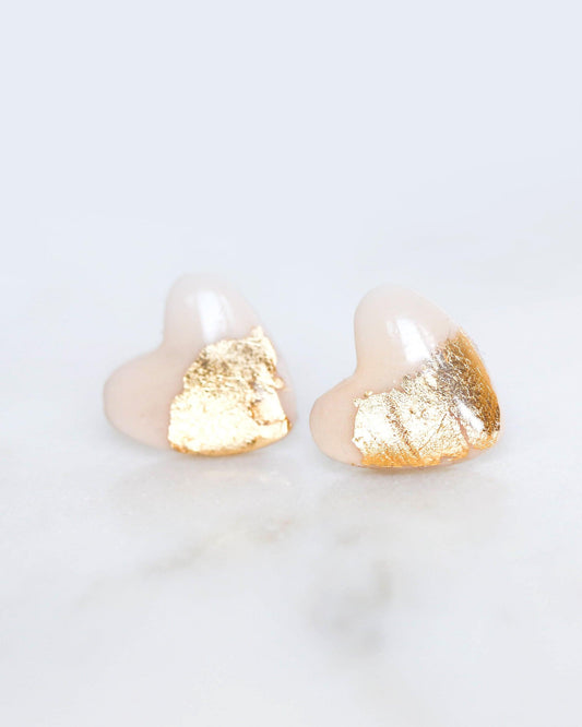 Rose and gold heart studs earrings - Ollijewelry