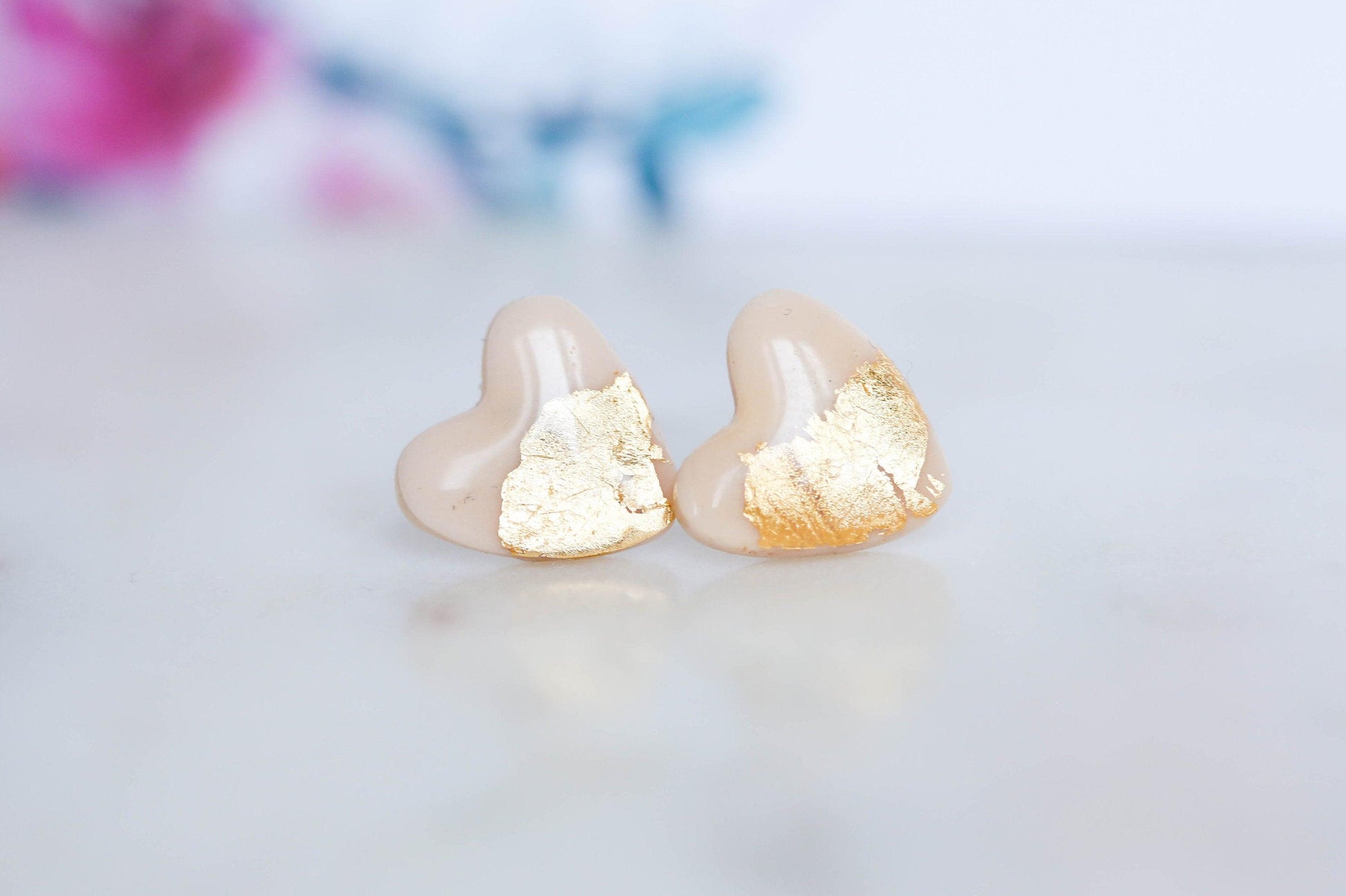 Rose and gold heart studs earrings - Ollijewelry