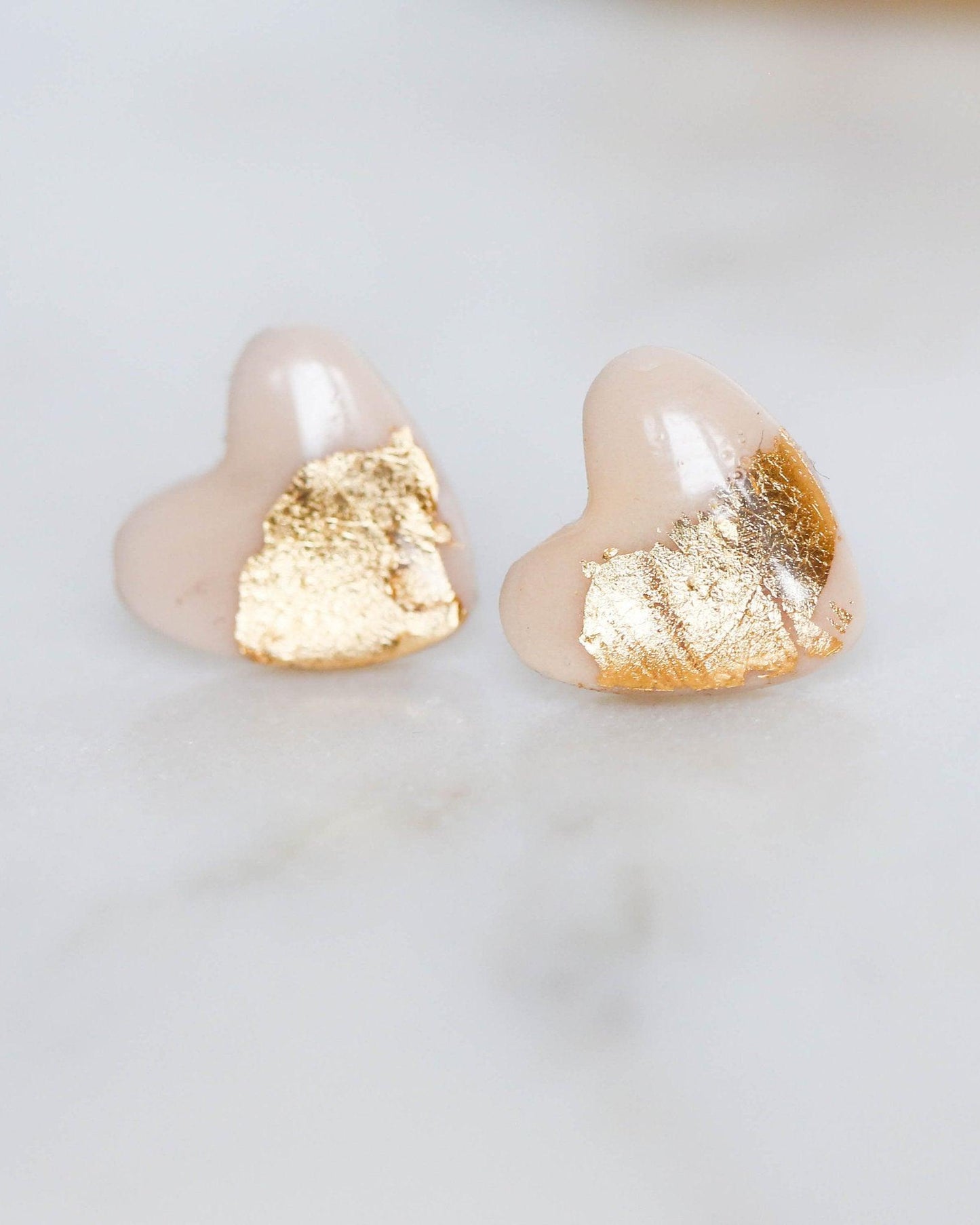 Rose and gold heart studs earrings - Ollijewelry