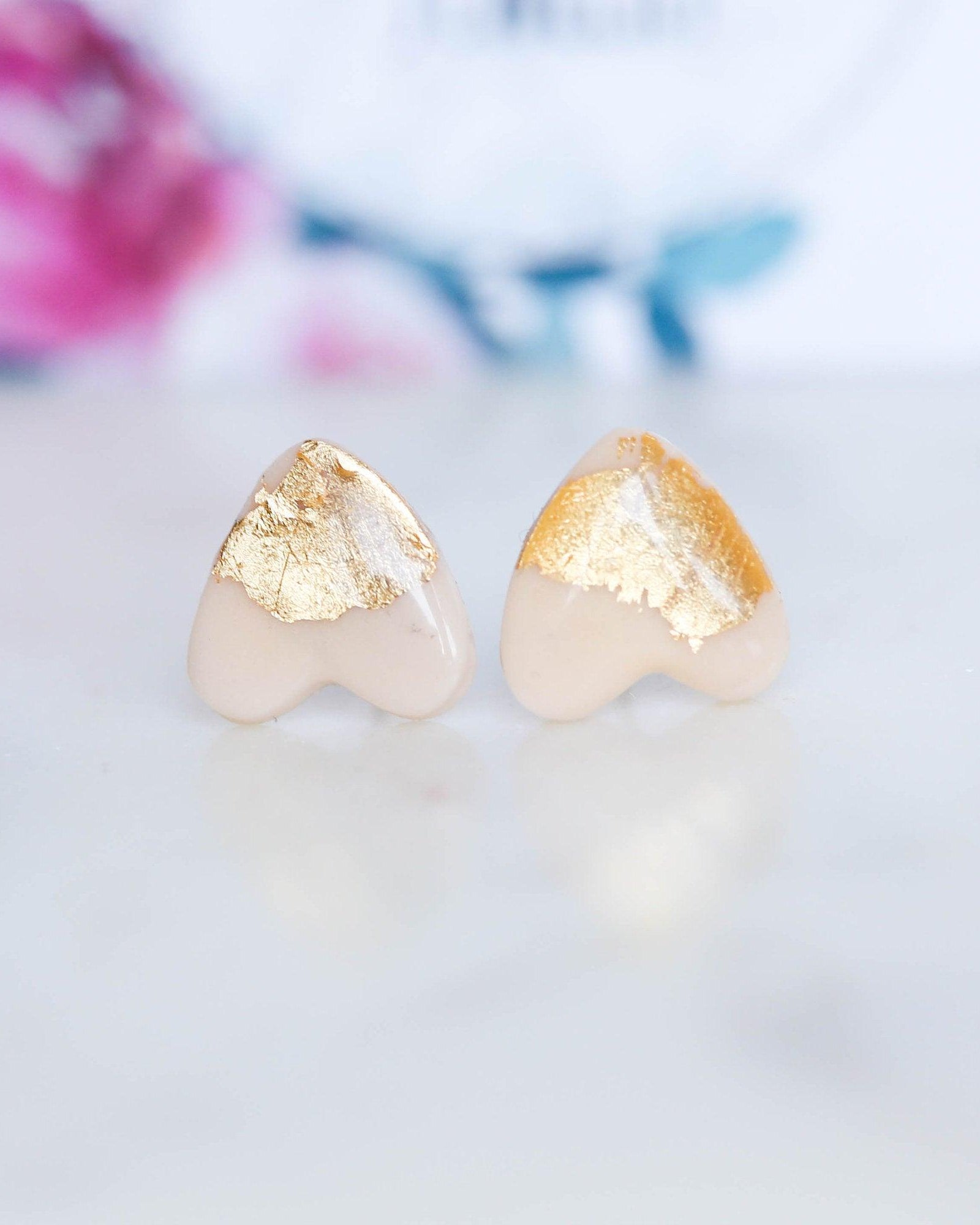 Rose and gold heart studs earrings - Ollijewelry