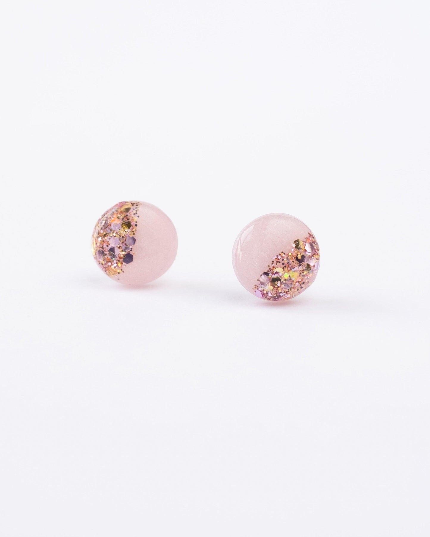 Rose pink glitter stud earrings - Ollijewelry