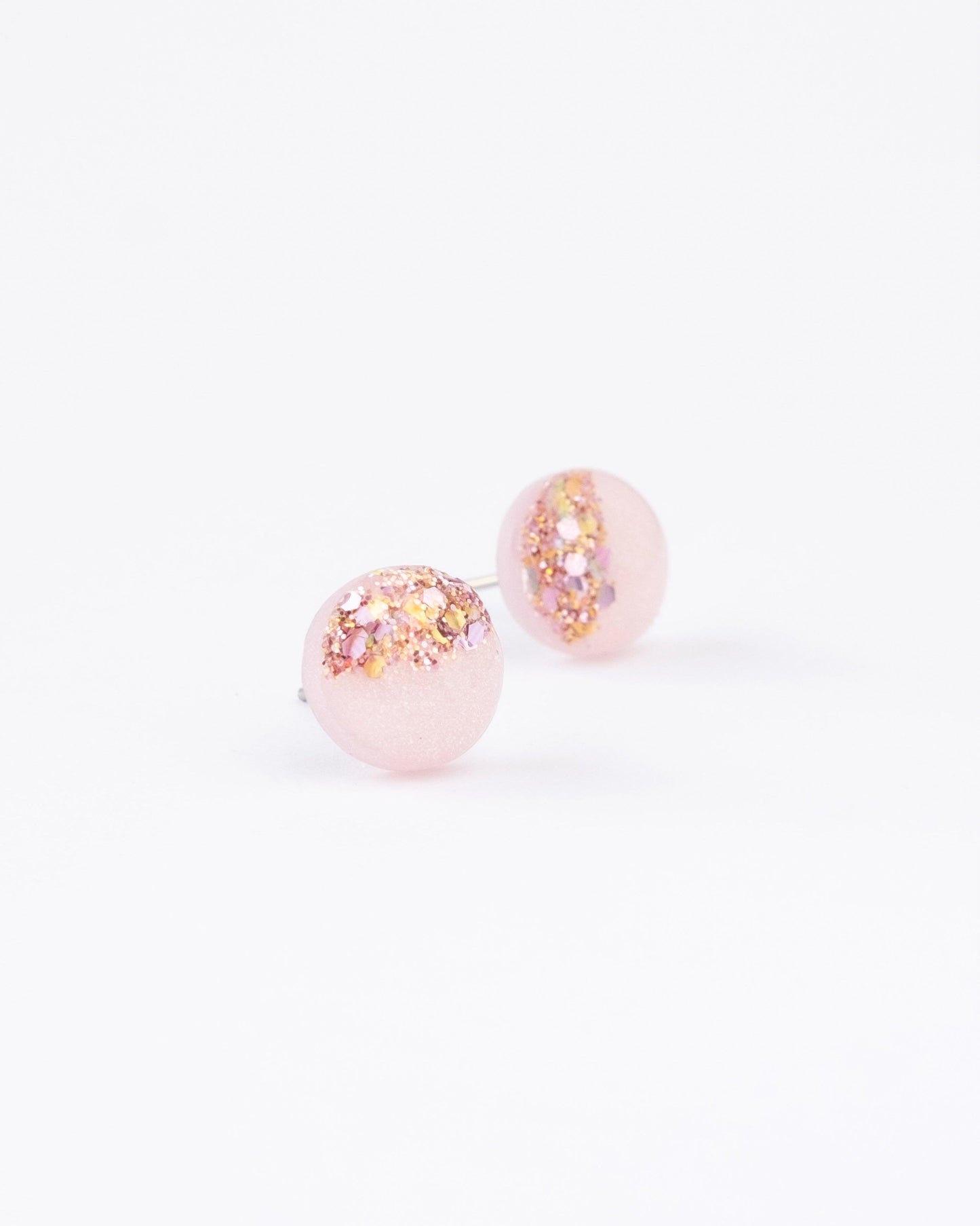 Rose pink glitter stud earrings - Ollijewelry