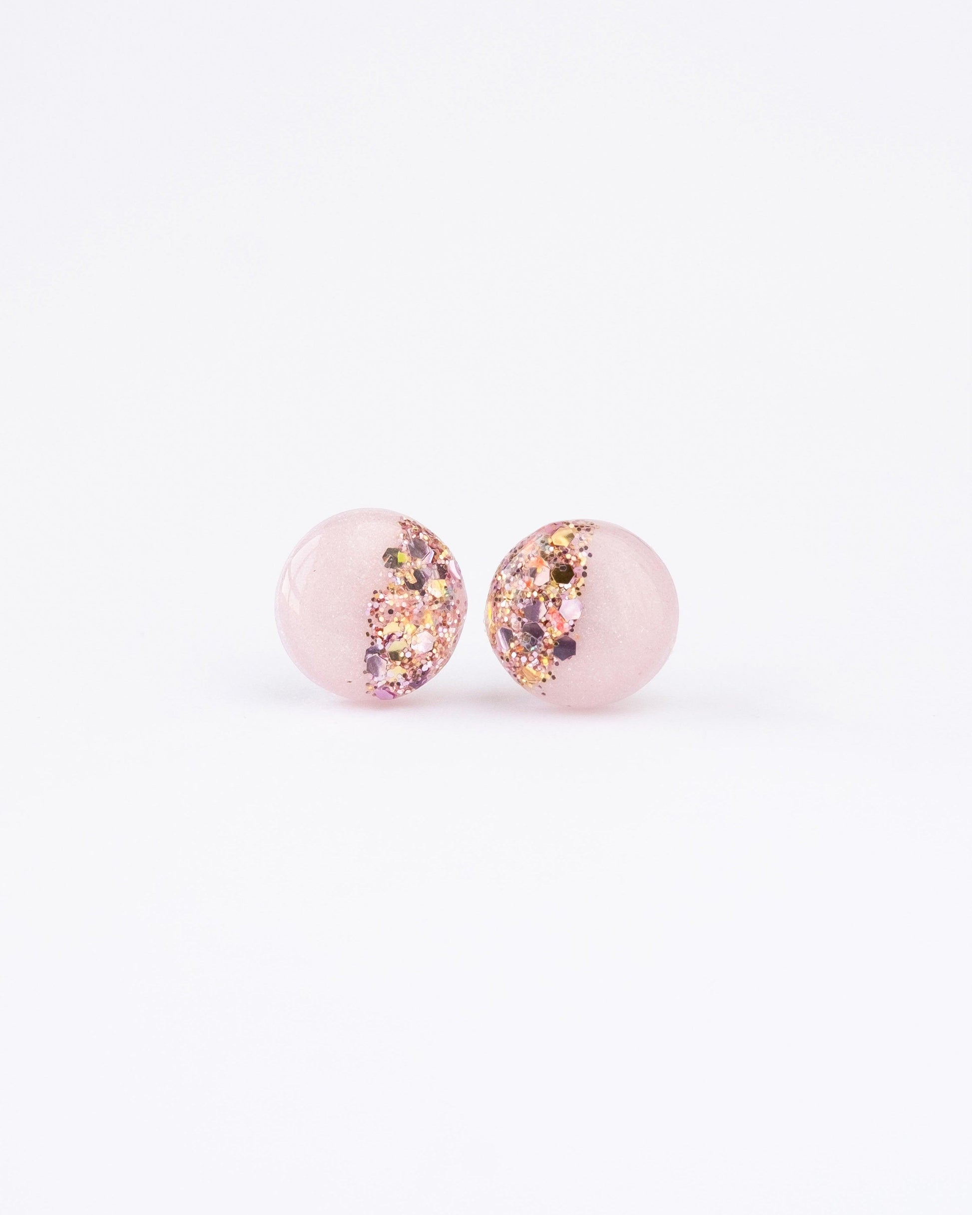 Rose pink glitter stud earrings - Ollijewelry