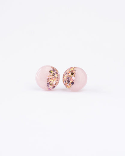 Rose pink glitter stud earrings - Ollijewelry