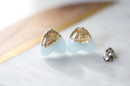 Sky blue heart studs earrings - Ollijewelry