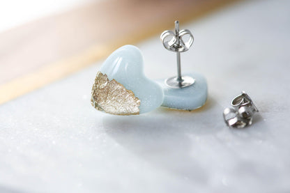 Sky blue heart studs earrings - Ollijewelry