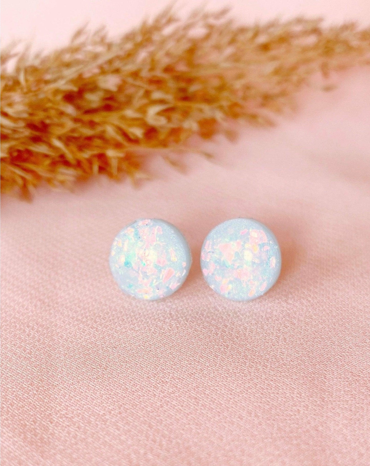 Sky blue sparkly stud earrings with surgical steel posts - Ollijewelry