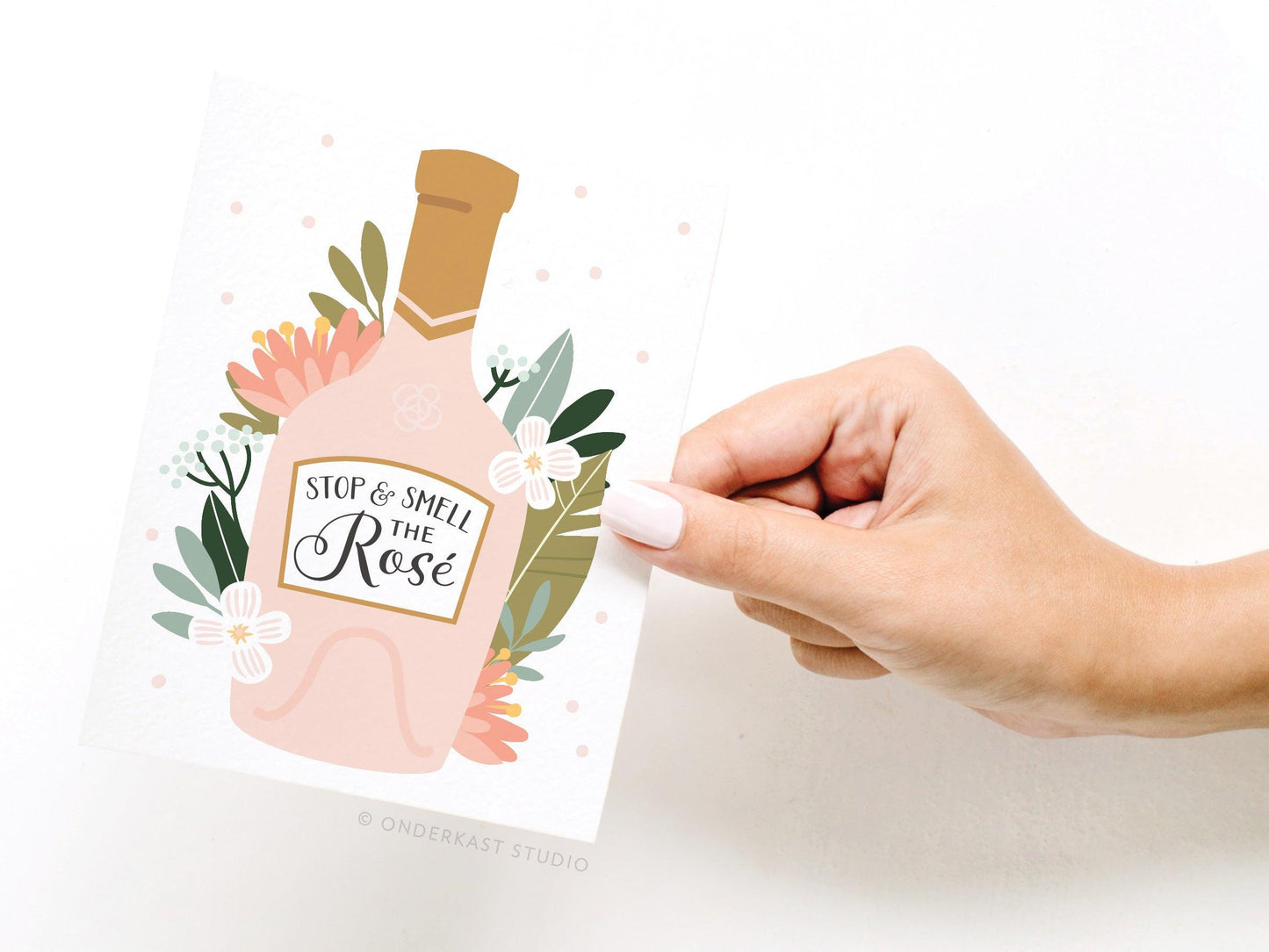 Stop and Smell the Rosé Greeting Card - Ollijewelry