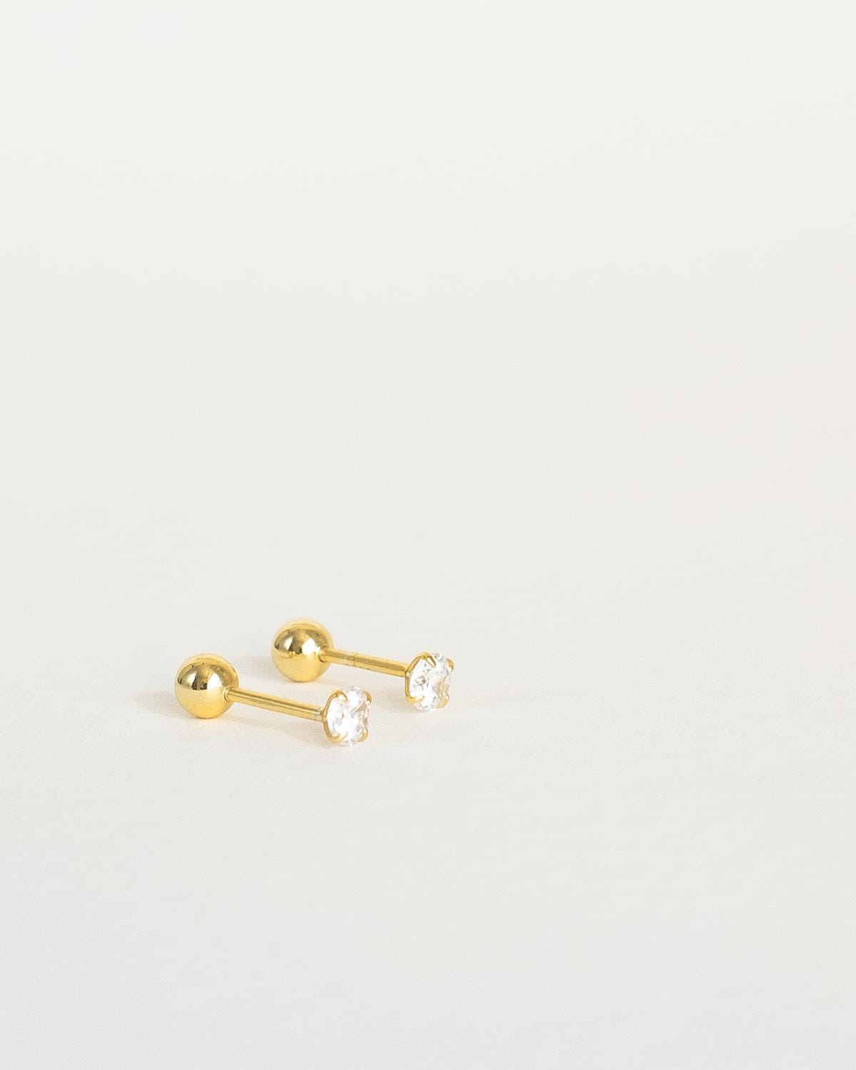 Teeny tiny 18k gold stud earrings with screw back ball - Ollijewelry