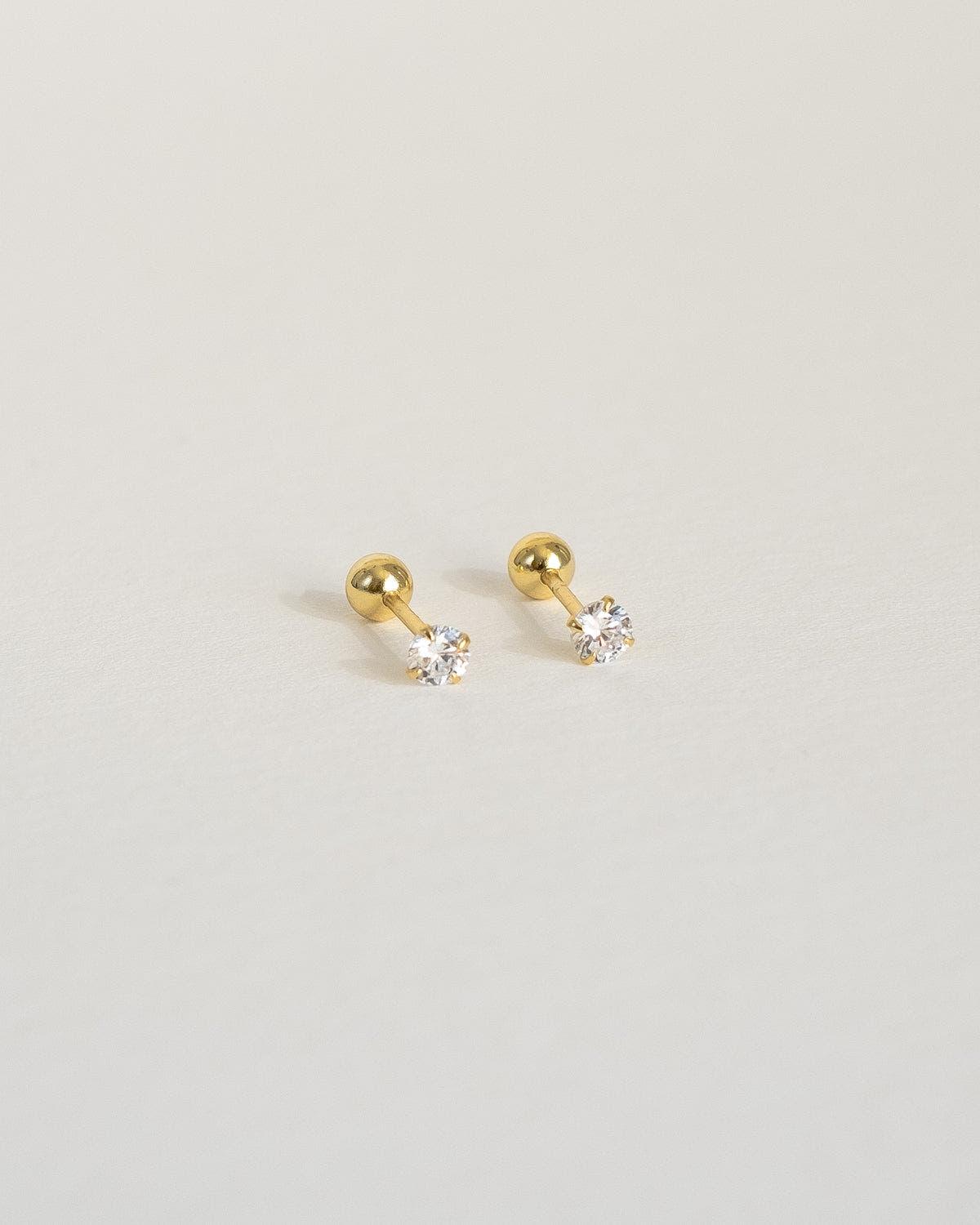 Teeny tiny 18k gold stud earrings with screw back ball - Ollijewelry