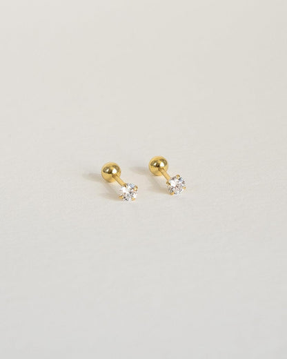 Teeny tiny 18k gold stud earrings with screw back ball - Ollijewelry