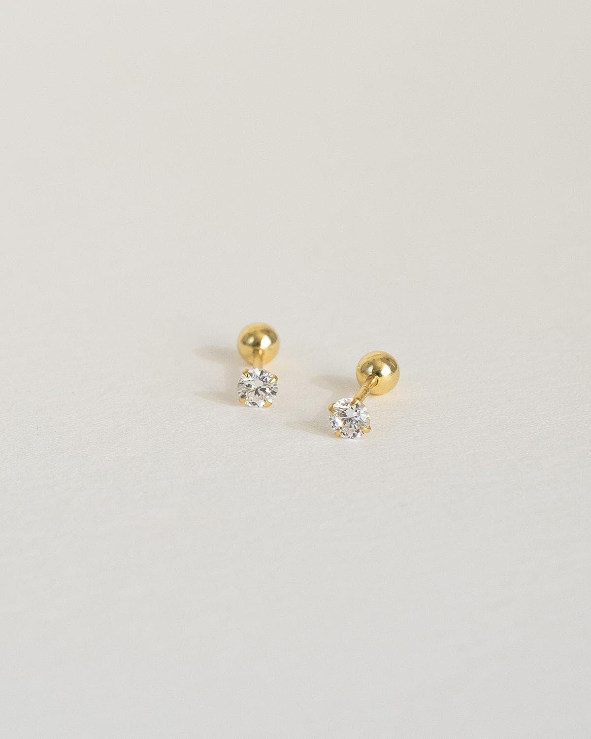 Teeny tiny 18k gold stud earrings with screw back ball - Ollijewelry