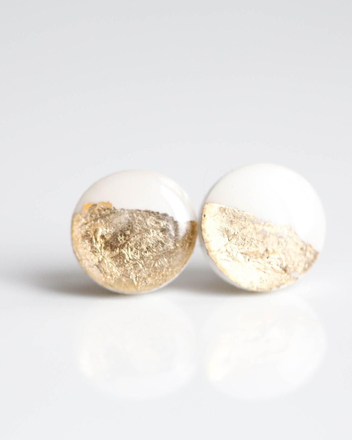 White gold foil studs bridesmaid earrings - Ollijewelry