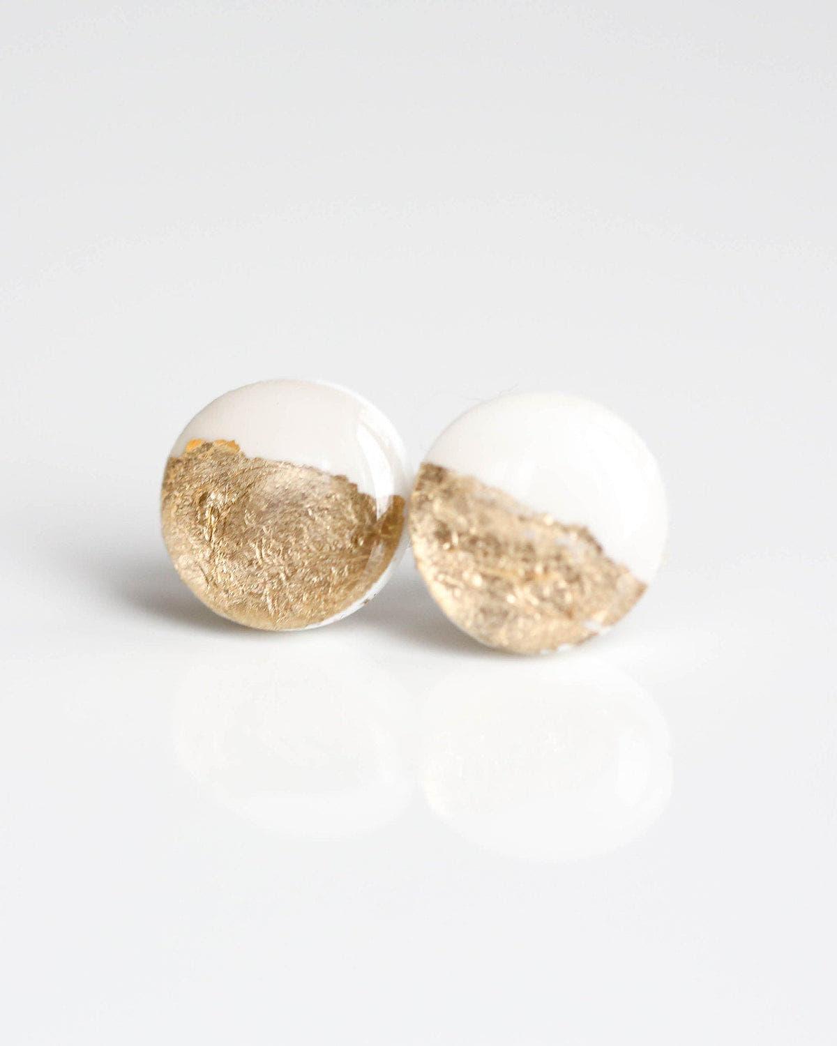 White gold foil studs bridesmaid earrings - Ollijewelry