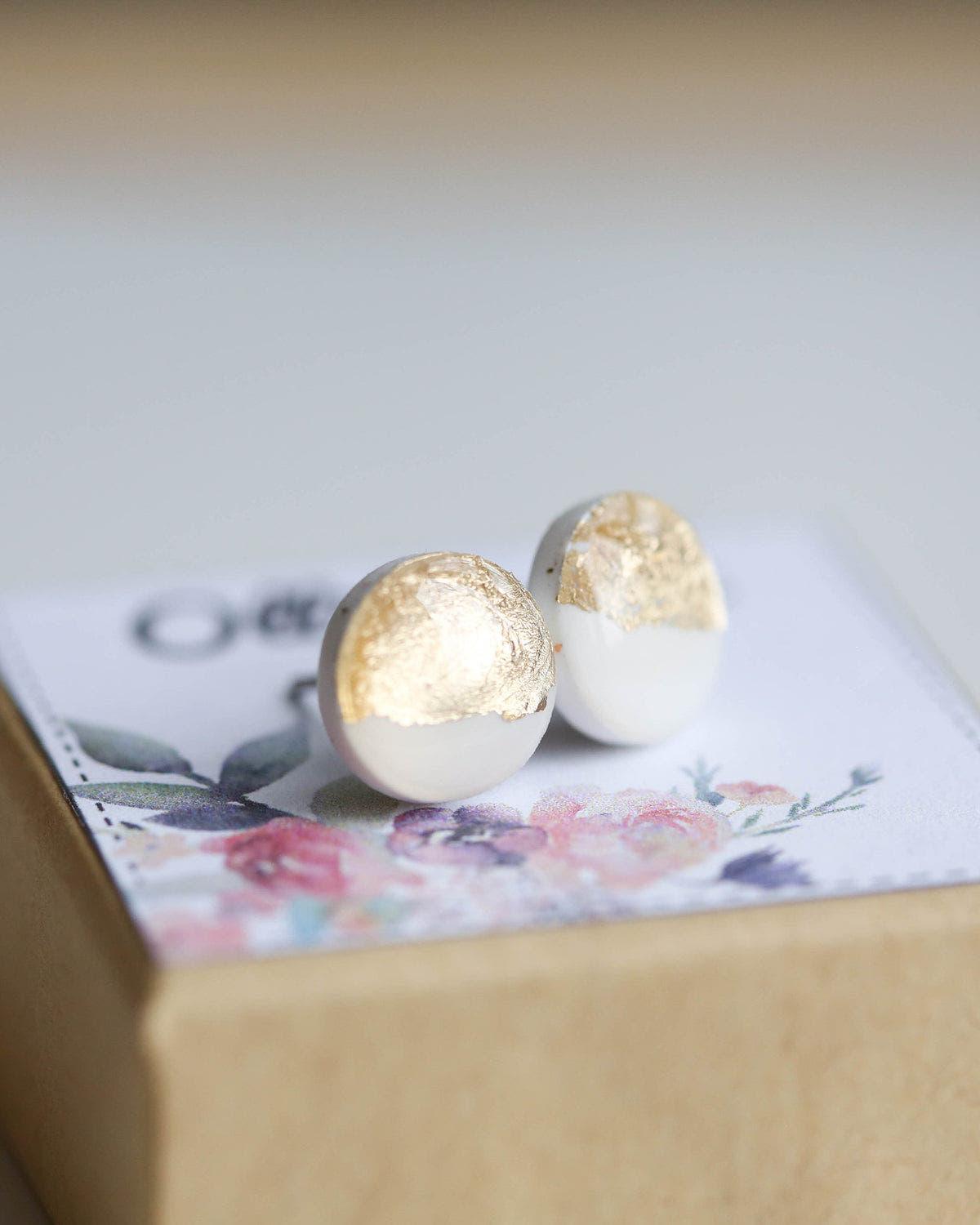 White gold foil studs bridesmaid earrings - Ollijewelry