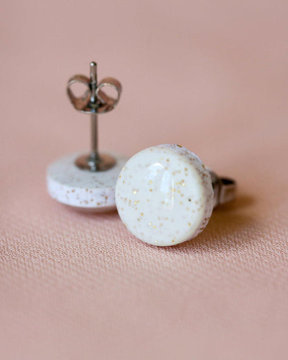 White sparkle studs with surgical steel posts - Ollijewelry